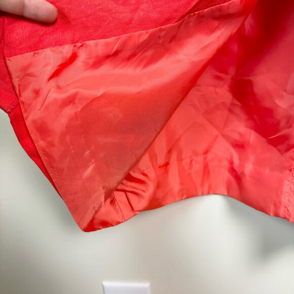 Plaza South Linen Blend Red button front midi dress embroidered mirror accent 10 - Picture 5 of 9